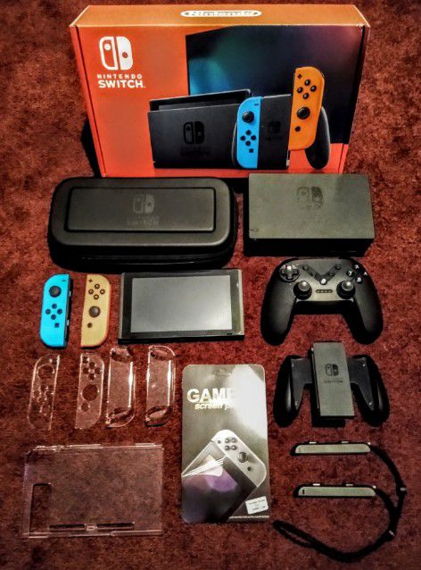 NINTENDO SWITCH WITH EVERYTHING AS PICTURED FIRM PRICE