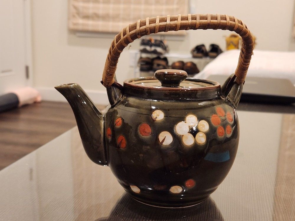 Vintage Enesco Tea Pot Made In Japan Brown Floral Hand Painted