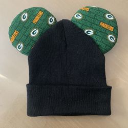 Greenbay Packers Minnie Ears Black Beanie Handmade 