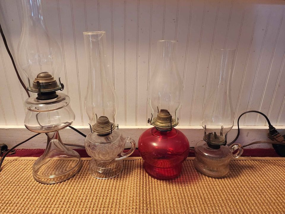 Antique Glass Oil Lamps with Chimneys
