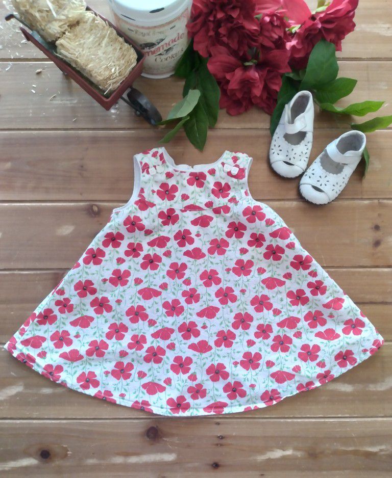 6-12MOS SLEEVELESS RED FLORALS TUNIC STYLE DRESS