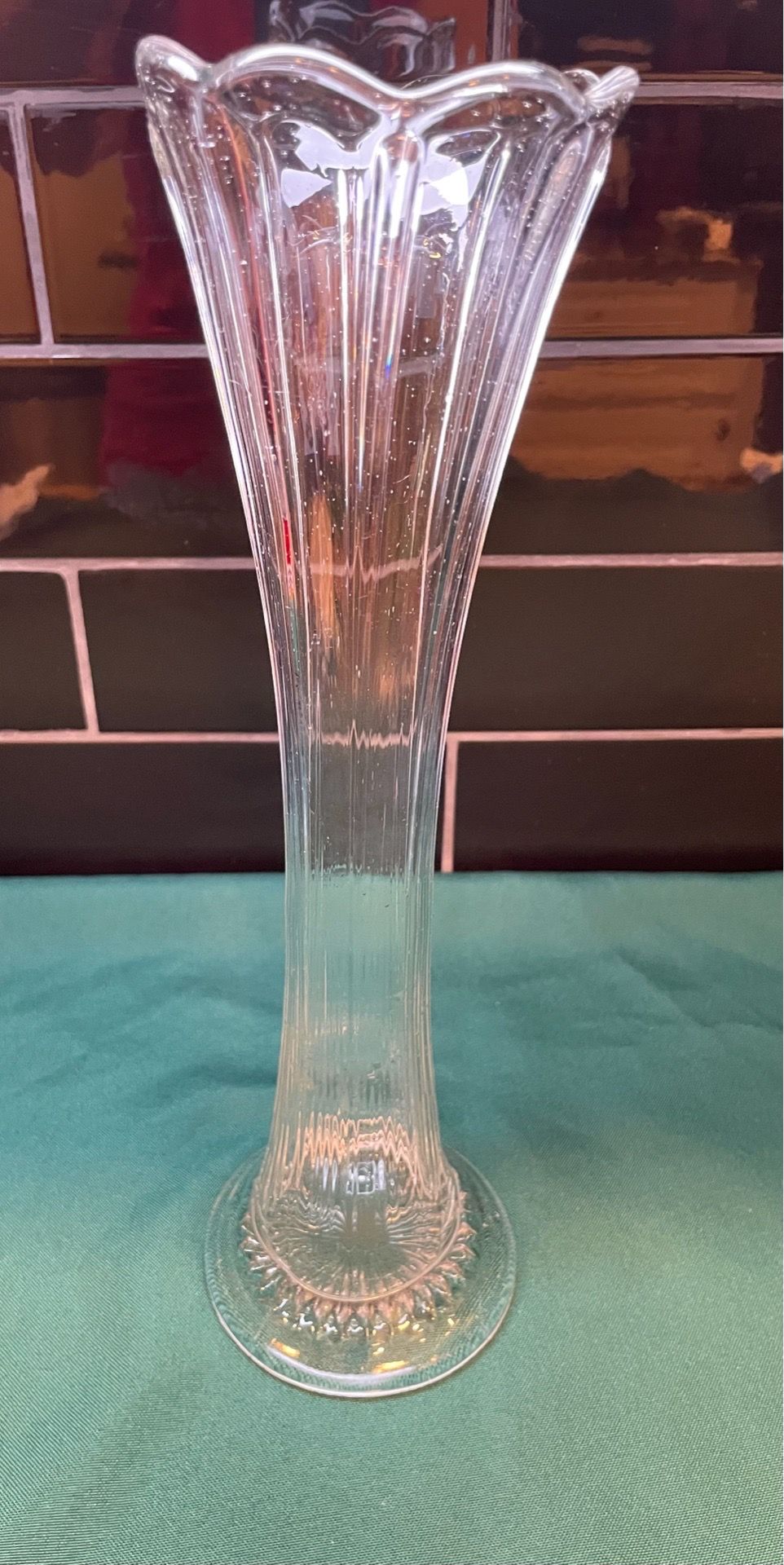Antique Higbee Colonial clear swung vase