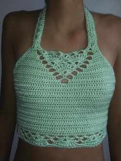 NEW LisaG7 SEAFOAM CROCHETED CROP TOP CT101 - size s/m