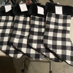 4 Christmas Buffalo Check Stockings NWT 