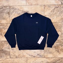 Alo Yoga Accolade Crew Neck Pullover Sweatshirt Navy Blue Size Small