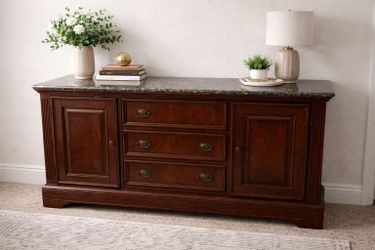 Luxury Solid Wood Marble-Top Sideboard / Buffet / Dresser w drawers – Heavy Statement Storage Cabinet
