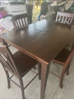 Dark Wood Counter Height Dining Table with Chairs