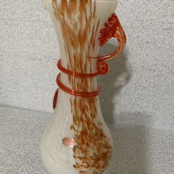 Vintage Murano Art Glass Orange and frosted white