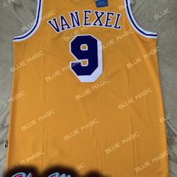 NEW Nick Van Exel Los Angeles Lakers LA Throwback hardwood Classics STITCHED Jersey #9 RARE Jordan MJ PSG BULLS // Gold & Purple