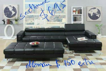 sectional modern chrome legs white leather or black leather