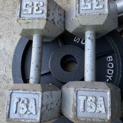 Pair Of 35 Lbs Hex Dumbbells 