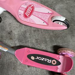 2 - Pink razor and radio flyer scooters