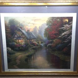 A Quiet Evening By Thomas Kinkade Limited Ed.938/3850 Lithograph Print Signed, Numbered, Stamped 35x41" Framed 