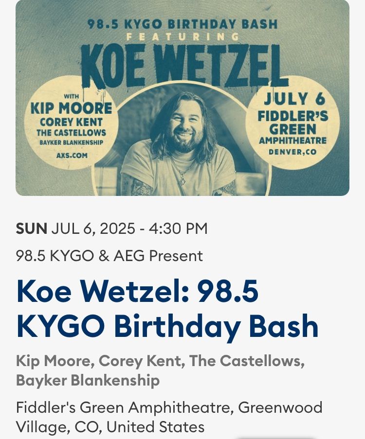 Great Deal On Great Seats For Koe Wetzel- KYGO Birthday Bash!