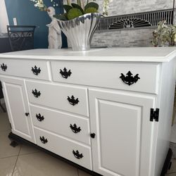 Solid Wood Buffet Cabinet With Drawers And Shelves  54” Long 20” Wide And 35” High In Good Condition 