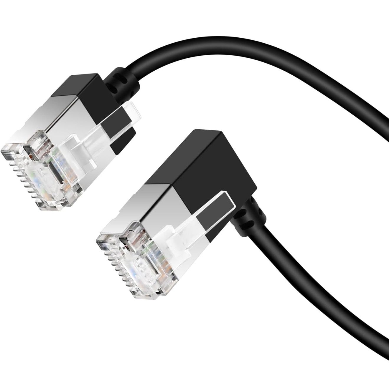 Flexible Cat 6 Ethernet Cable 90° Right Angled 25 Feet, Ultra Thin & Slim Rj45 LAN Cord Gigabit Applicable for Mac, PC, Router, Ps4/5, (Black)