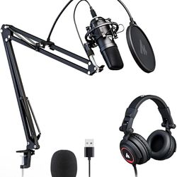 MAONO Microphone with Studio Headphone Set 192kHz/24bit Vocal Condenser Cardioid Podcast Mic Compatible with Mac and Windows, YouTube, Gaming, Live St