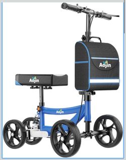 Aojin Knee Scooter for Adults for FootInjuries, 300lbs Capacity, All Terrain Foldable Knee Scooter Walker with Bag, 13" Wide Pu Seat, Compact Crutches
