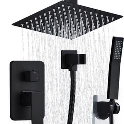 8 Inch Shower Faucet Set High Pressure Rainfall Shower System Ceiling Mount Square Rain Shower Head with Handheld Spray Combo Ceiling Luxury Rainfall 