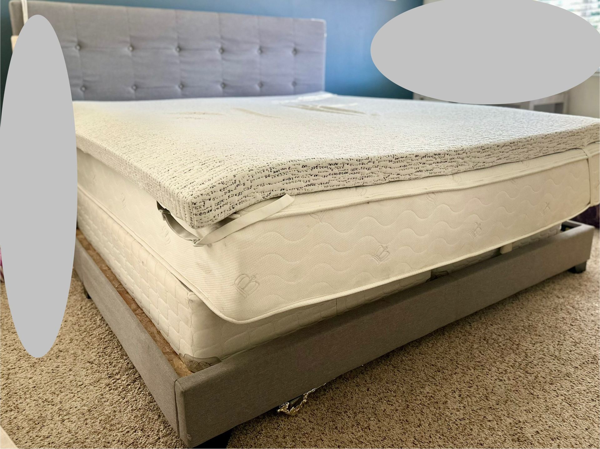 Cal King Mattress, box spring, and frame. Great Condition.
