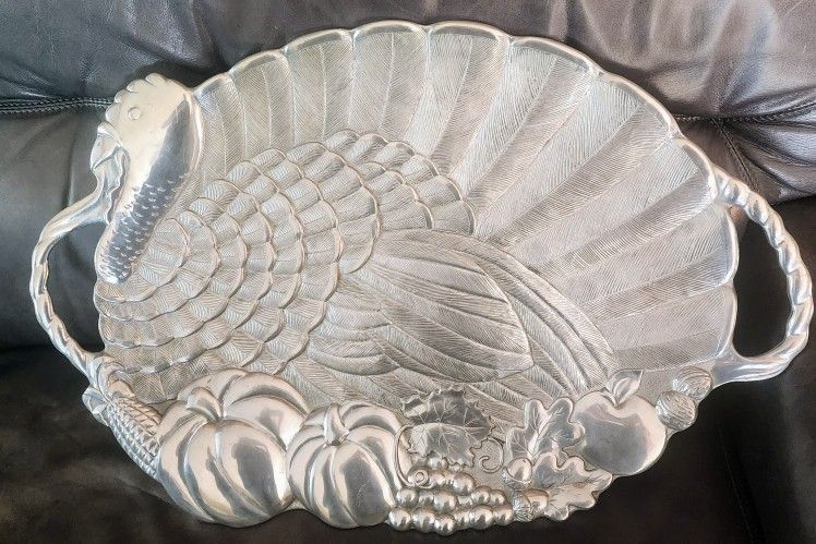 Lenox Silver Turkey Serving Platter Large Metal Detailed Serveware Thanksgiving