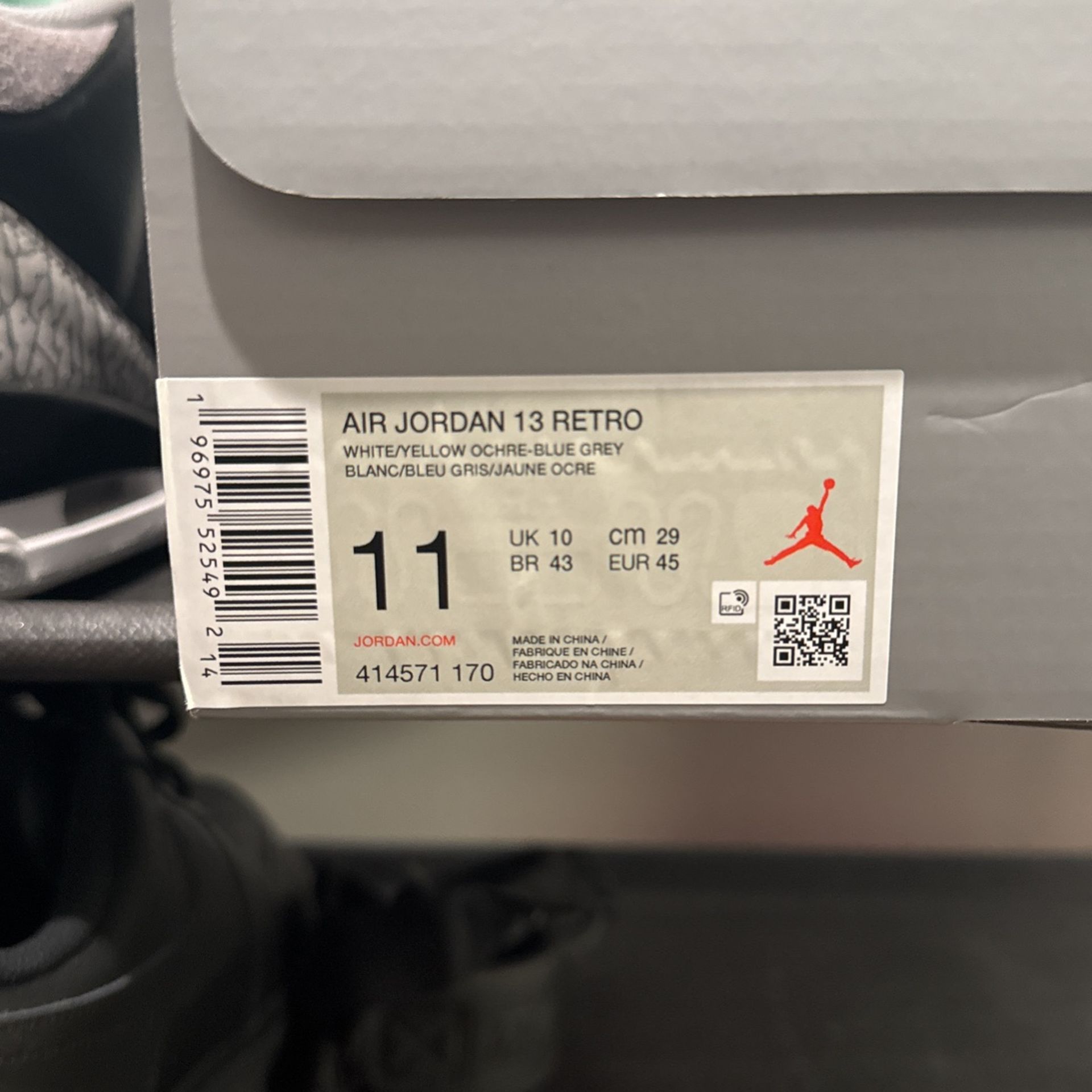 Air Jordan 13 White/ Yellow Orchre- Blue Grey