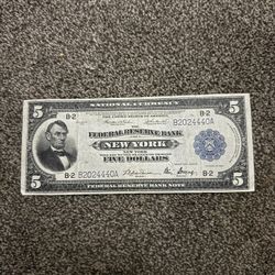 1918 Blue Seal Large Note 5 Dollar Federal Bill