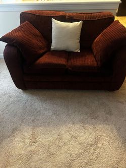 Lazy Boy - Burgundy corduroy fabric three-seat sofa and loveseat