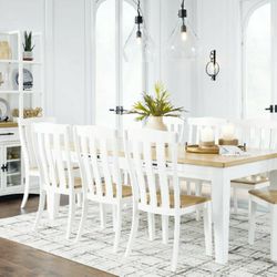 Ashbryn - White / Natural - 11 Pc. - Dining Table, 8 Side Chairs, Server And Hutch
