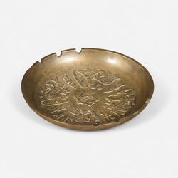 Vintage Hollywood Regency Style Brass Ashtray w/ Ornamental Relief, c.1960's - Delivery Available