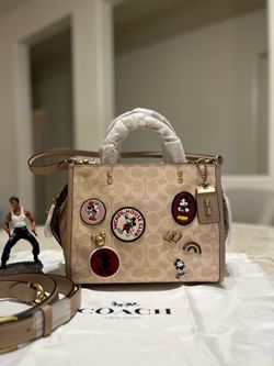 NWT Disney X Coach Rogue 25 In Signature Canvas With Patches limited edition
