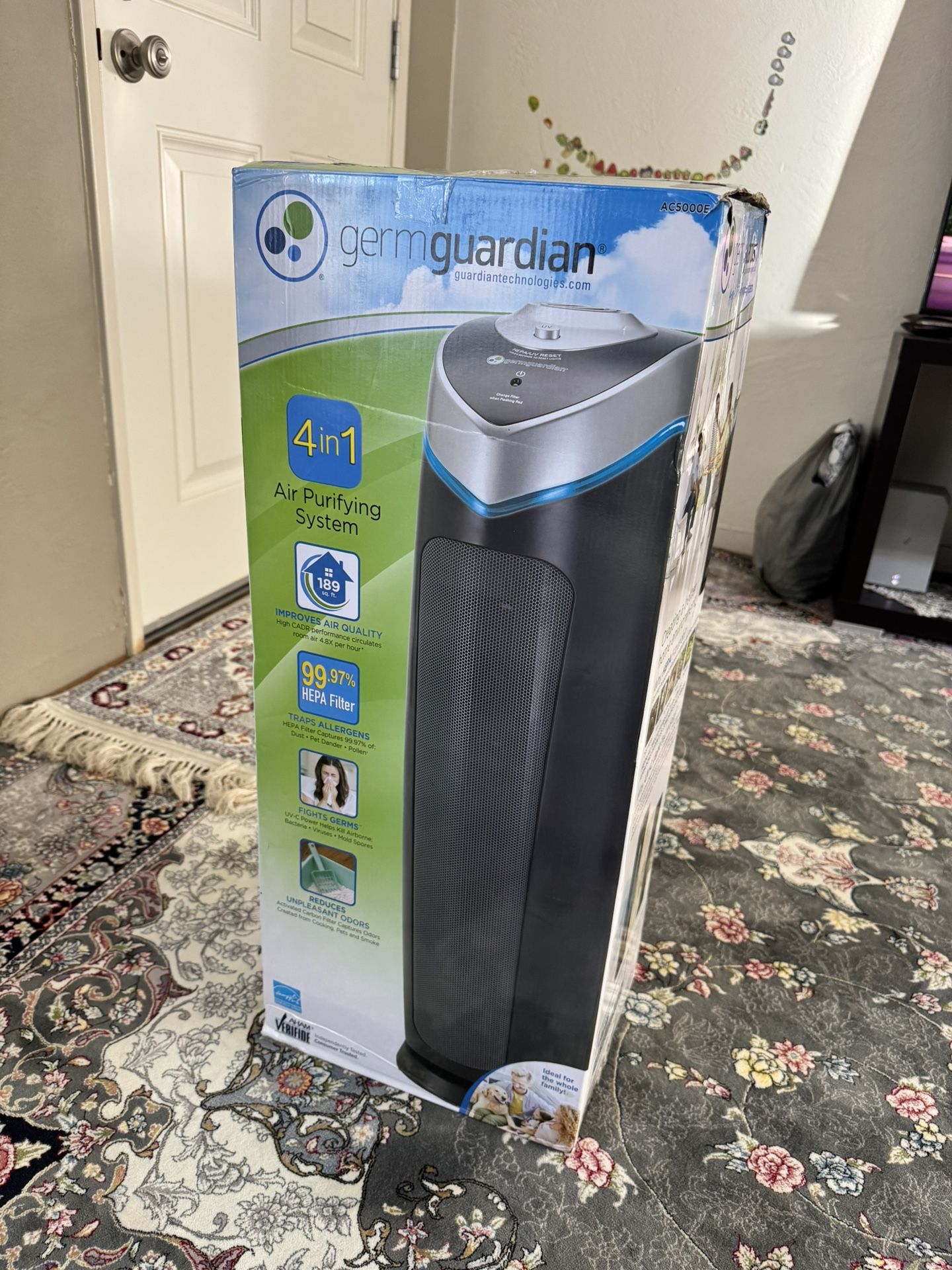 GermGuardian 3-In-1 HEPA Air Purifier for Home, Large Rooms Up To 915 Sq. Ft. with HEPA Air Filter, UV-C Light & Odor Reduction, AC5000E, 28" Tower, G