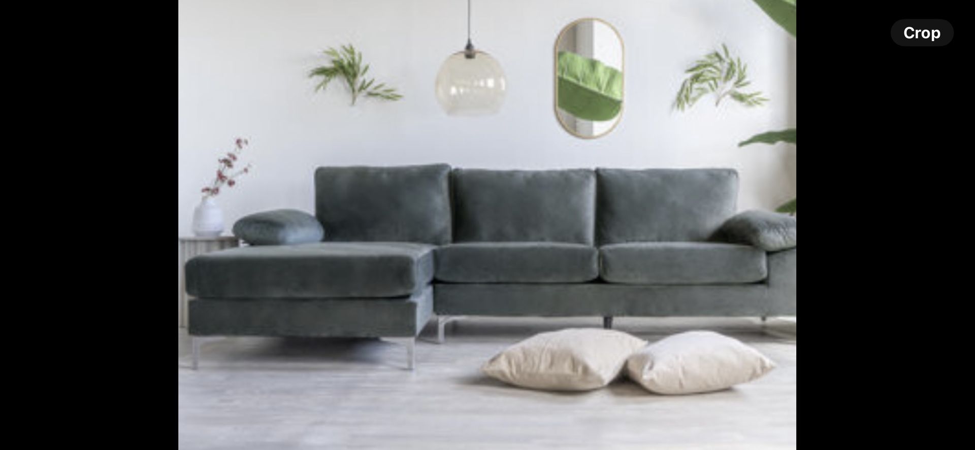 Couch WithLeft Facing Chaise Couch. Grey Velvet Like Upholstery. Used For Staging 1 Month.