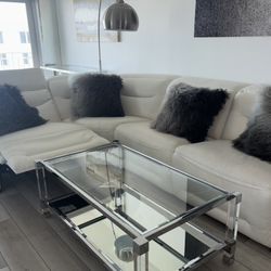 Rooms 2 Go White Leather Couch w 2 Recliners