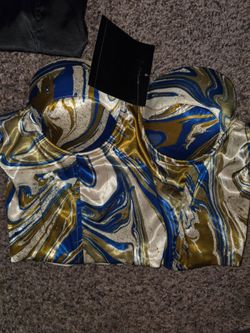 New Women’s Blue Gold Satin Bustier Top Size S