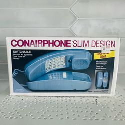Vintage New In Box Conair Corded Slim Design Phone Push Buttons Slate Blue  New old stock unused