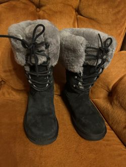 UGG Authentic 1892 Montclair Black Grey Shearling Fur Suede Winter Boots 8