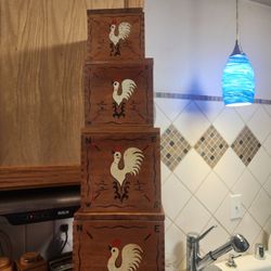 Redbird complete set of vintage canisters/dovetailed/hand painted