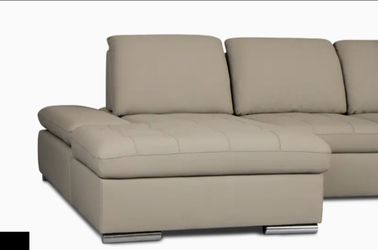 Beige Leather Sectional Sofa