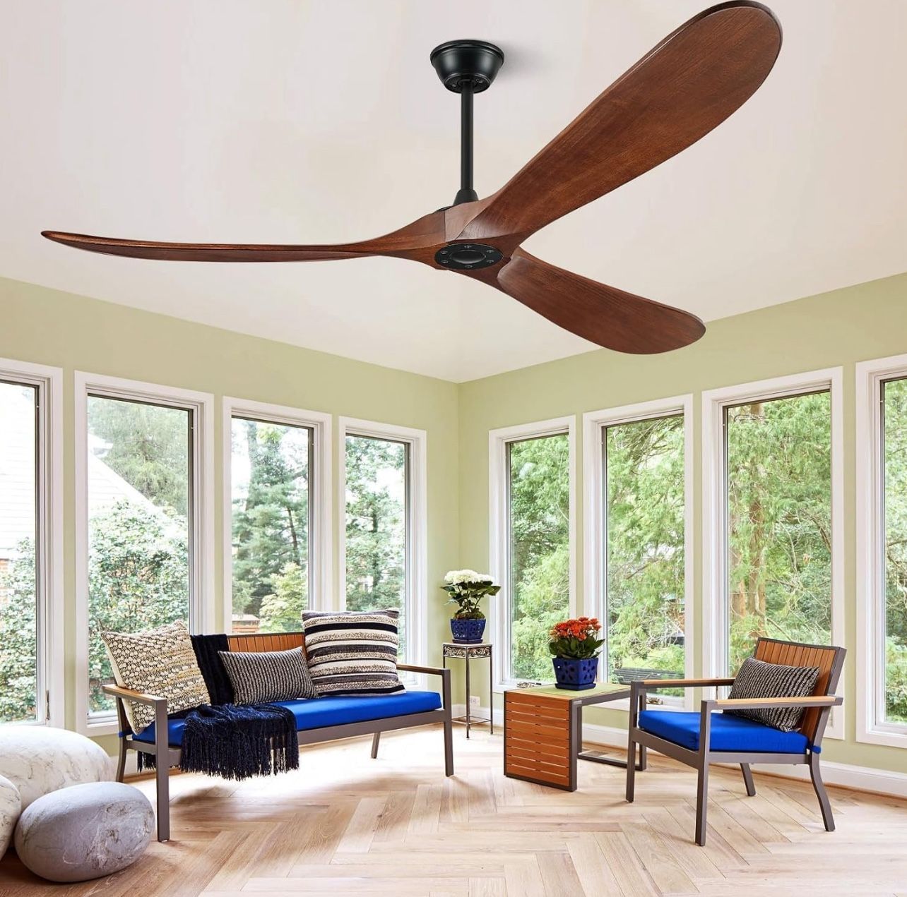 New in box Modern Ceiling fan 60” Remote Control and Quiet DC Motor, Outdoor Fans for Patios,Solid Wood 3 Blades,ETL Listed - Dark Walnut