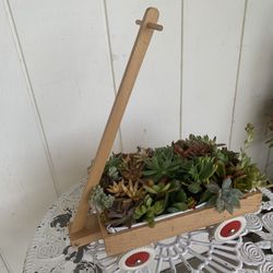 Wooden Wagon With Succulent Plants 