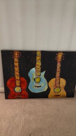 Three Guitars Acrylic Painting on Canvas