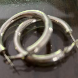 925 Sterling Silver Thick Round Smooth Shiny Hoop earrings 