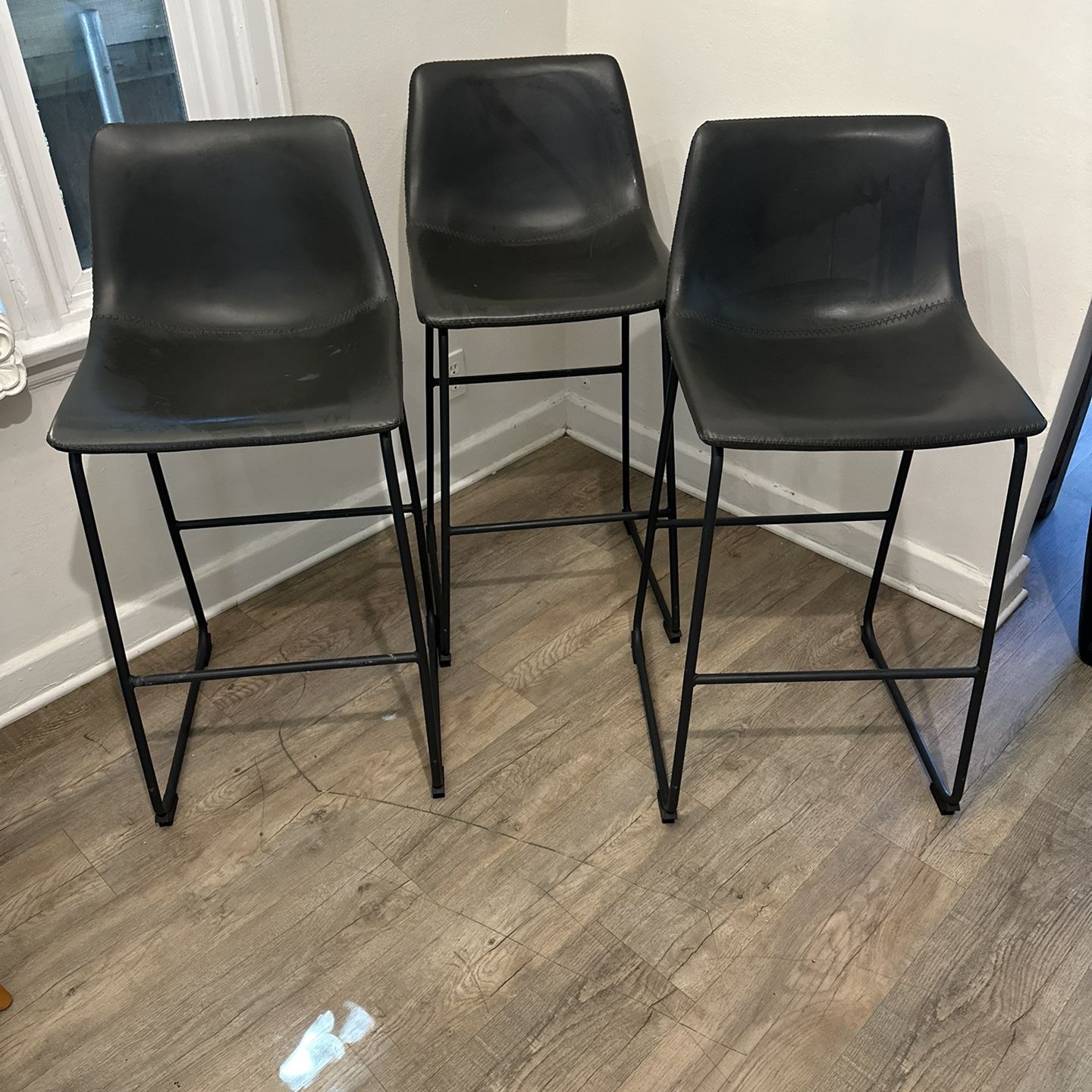3 Grey Leather High Top Chairs