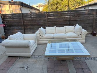 Cream Sofa, Oversized Chair & Glass Coffee Table Set – $550 OBO