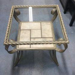 Metal Side Table With Glass Top And Tile Shelve 26x26x24