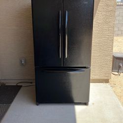 Black Double Door Refrigerator With Bottom Drawer Freezer