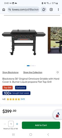 Blackstone 36" Original Omnivore Griddle with Hard Cover 4 -Burner Liquid propane FlatTop Grill $325