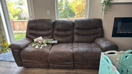 Brown Microfiber 3-Seat Recliner Sofa