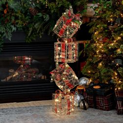 Champagne gold gift boxes holiday decoration with battery-powered lights ,HD2044